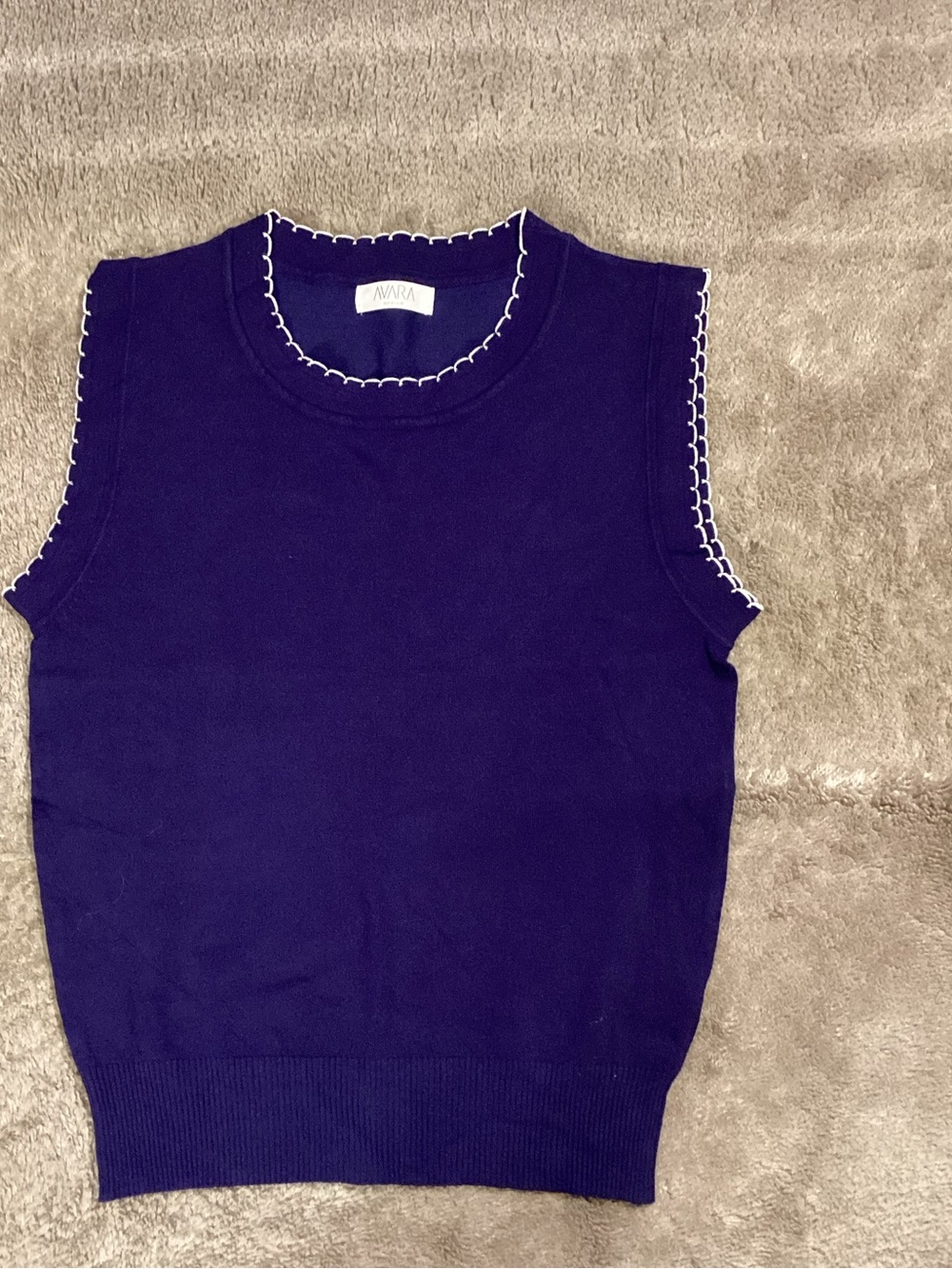 ANNA Sleeveless Knit Shell in Deep Purple with White Contrast Trim